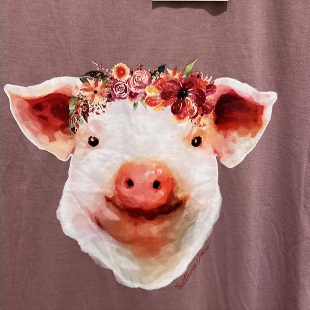 Southern Grace Dusty Rose Women’s Tee Graphic Pig Sz S NWT - Picture 3 of 5